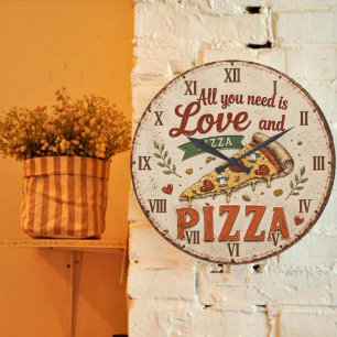 All You Need Is Love and Pizza Large Clock