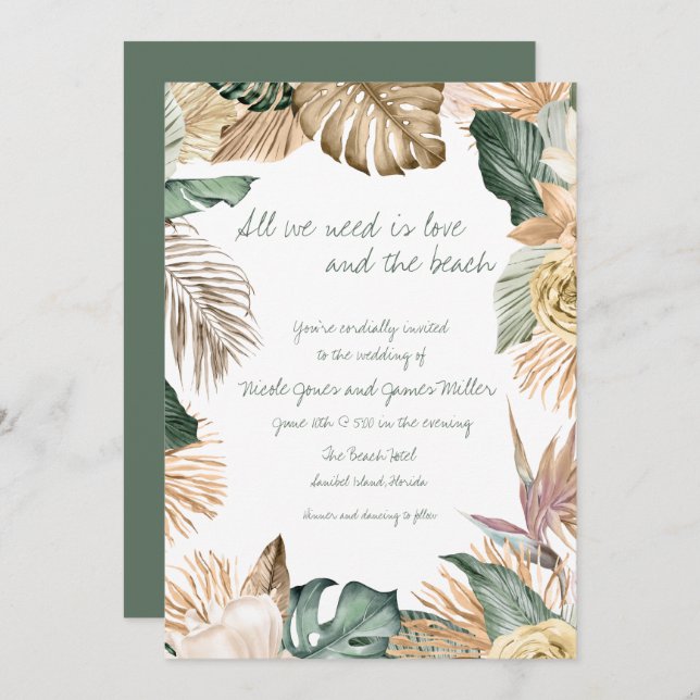 All You Need Is Love and The Beach Tropical Invitation (Front/Back)