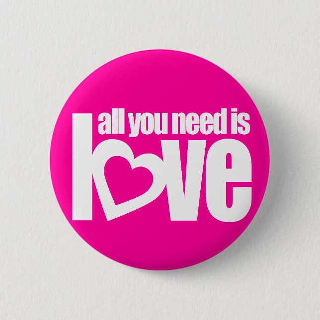 "all you need is love" button badge in pink white (Front)