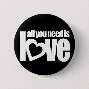 "all you need is love" button badge in red / white