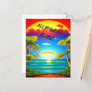 All you need is love Caribbean tropical sunset  Holiday Postcard