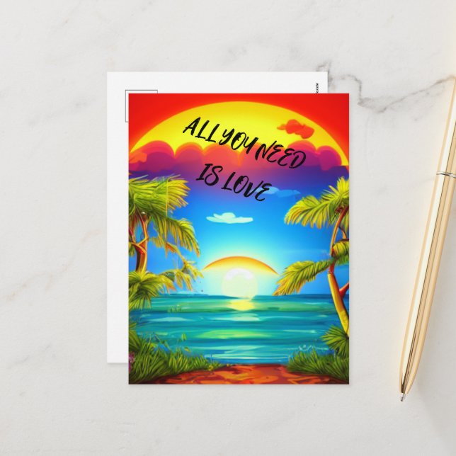 All you need is love Caribbean tropical sunset  Holiday Postcard (Front/Back In Situ)