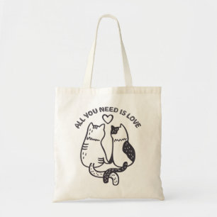 All you need is love cat holding hands tote bag