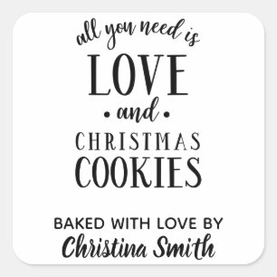 ALL YOU NEED IS LOVE & Christmas Cookies Name Square Sticker