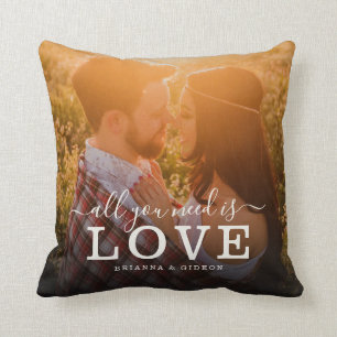 All you need is Love Couple Photo Modern Script Cushion