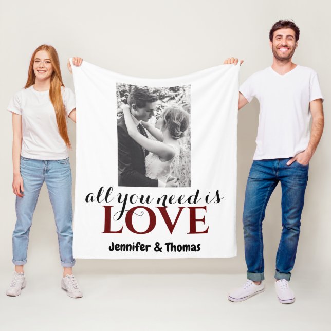 All you need is Love Cute Couple Wedding Photo Fle Fleece Blanket (In Situ)