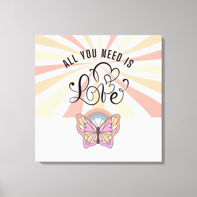 All You Need is Love Groovy Butterfly 24"x24" Canvas Print (Front)
