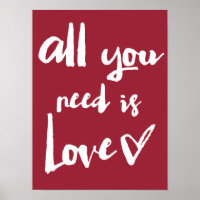 All You Need Is Love Handwritten Typography Poster