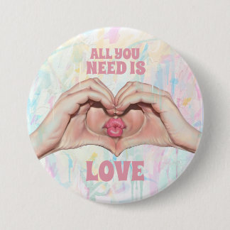 All You Need Is Love Heart Hands Kiss Button