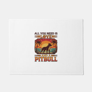 All You Need Is Love Pitbull Dog Sunset Palm Trees Doormat