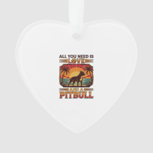 All You Need Is Love Pitbull Dog Sunset Palm Trees Ornament