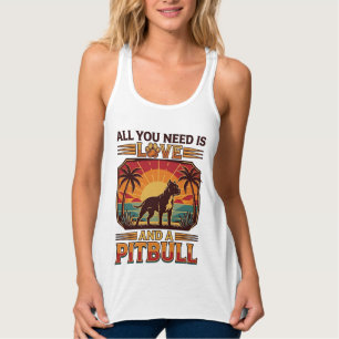 All You Need Is Love Pitbull Dog Sunset Palm Trees Singlet