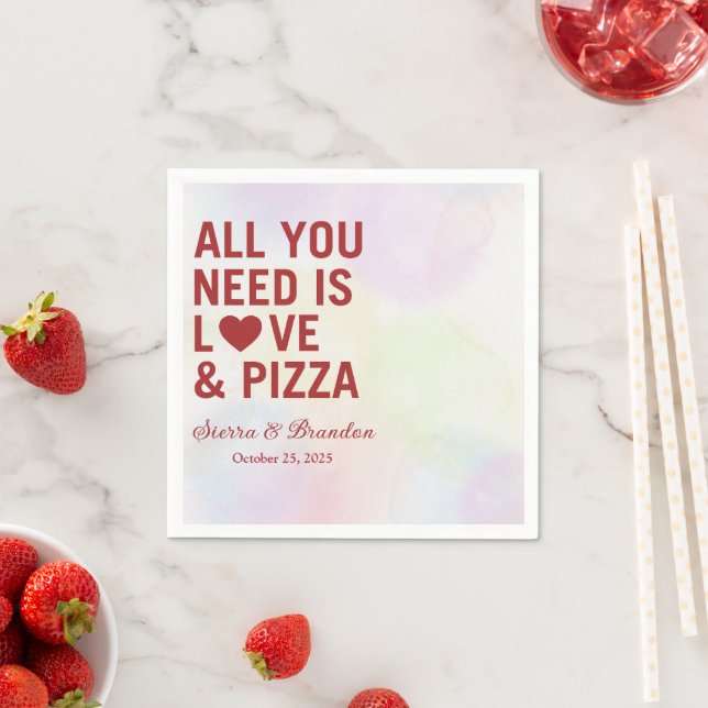 All you need is love & pizza Modern Wedding Napkin (Insitu)