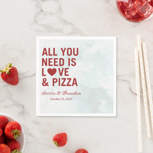 All you need is love & pizza Modern Wedding Napkin (Insitu)
