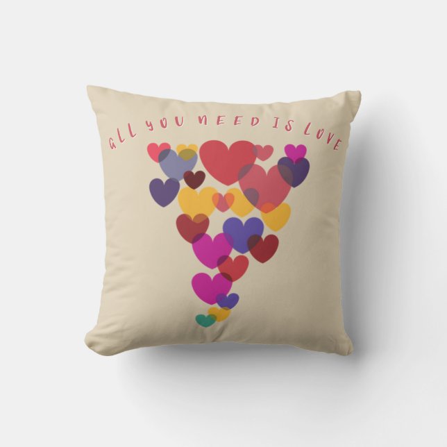 All You Need is Love Quote Floating Hearts Cushion (Front)