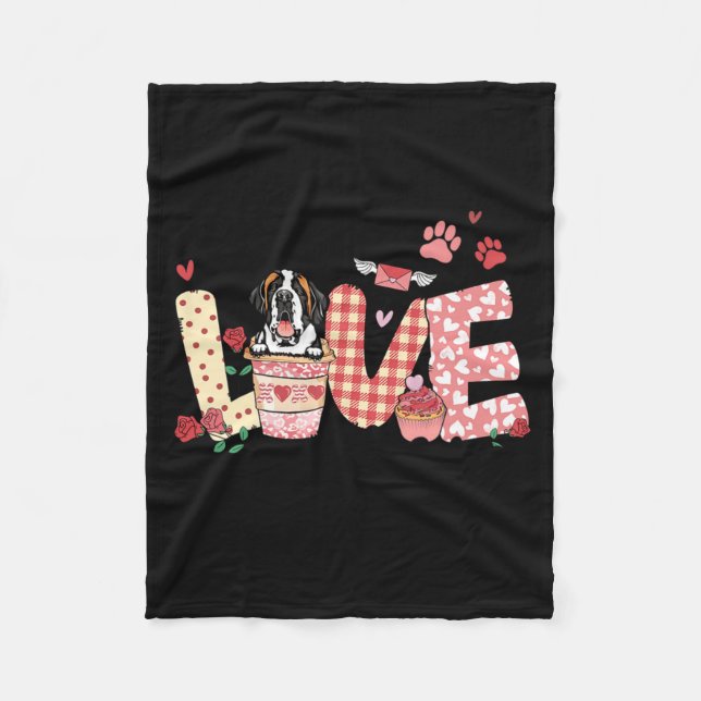 All You Need Is Love Saint Bernard And Coffee Vale Fleece Blanket (Front)
