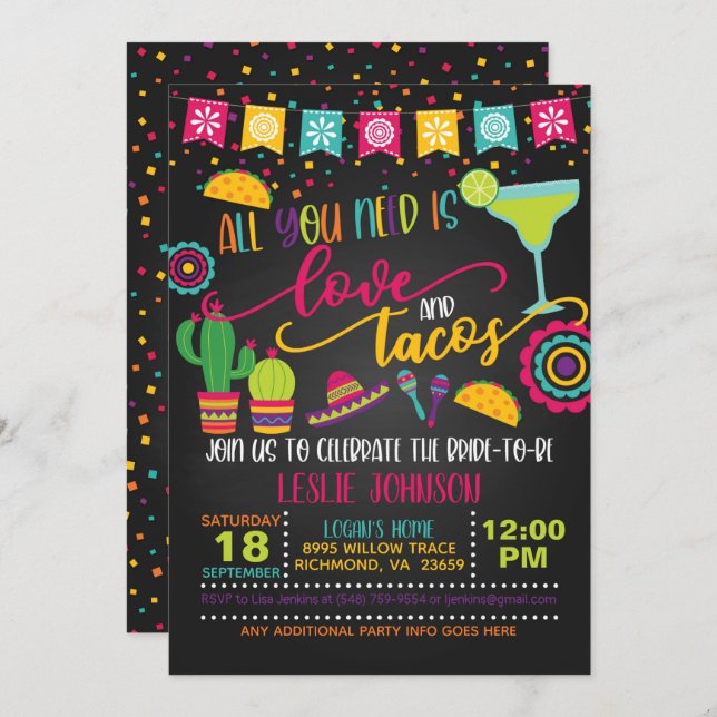 All You Need is Love & Tacos Invitation - Bridal B (Front/Back)