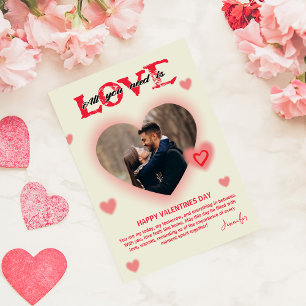 All You Need Is Love Valentines Day Heart Photo Holiday Card