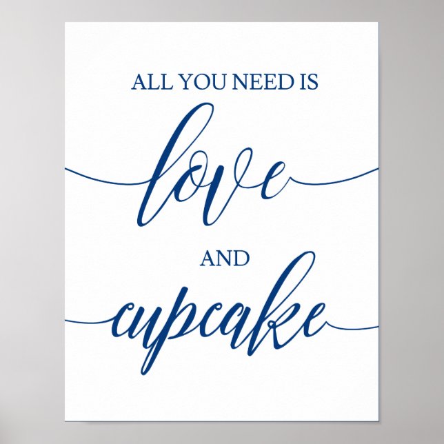 All You Need Is Love Wedding Sign Blue Calligraphy (Front)