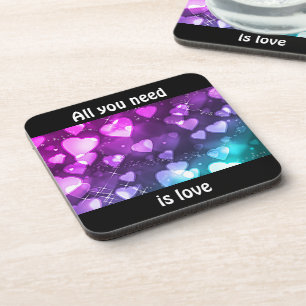 All You Need is Love with Pink & Purple Hearts Coaster