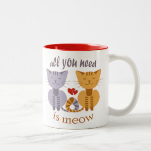 All you need is meow Valentine cats Two-Tone Coffee Mug