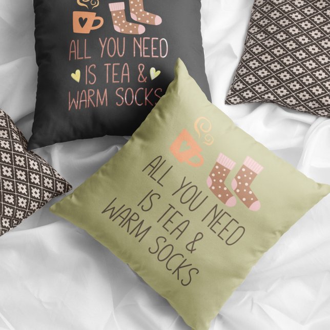 All you need is Tea & Warm socks two colours sides Cushion (All you need is Tea & Warm socks two colors sides Throw Pillow)