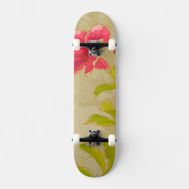 Allamanda Flower On Toned Background Skateboard (Front)