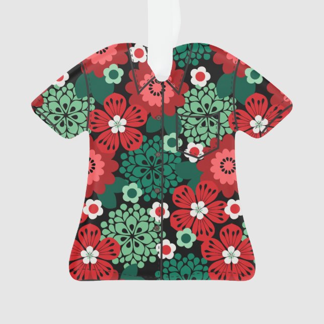 Allana Garden Hawaiian Floral Aloha Shirt- Red Ornament (Front)