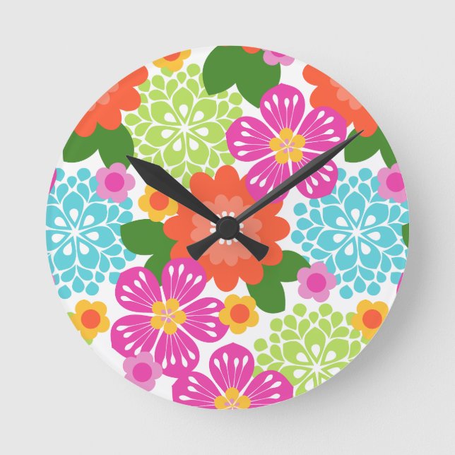 Allana Garden Hawaiian Graphical Floral - Brights Round Clock (Front)