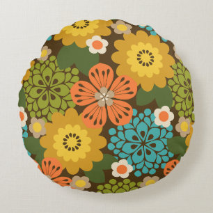 Allana Garden Hawaiian Graphical Floral - Brown Round Cushion
