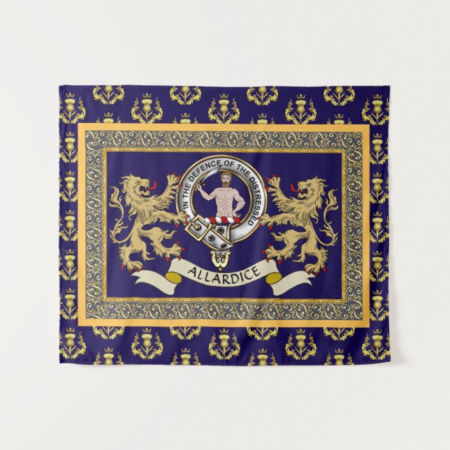 Allardice Clan Badge Personalised Blue Tapestry (Front (Horizontal))