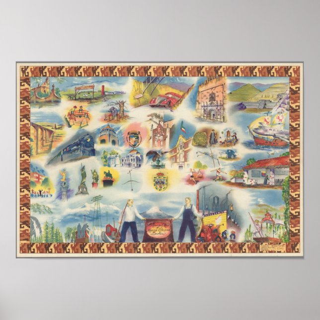 Allegorical map of Mexico City and Environs Poster (Front)