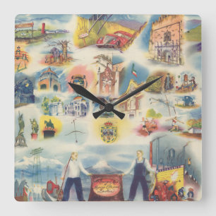 Allegorical map of Mexico City and Environs Square Wall Clock
