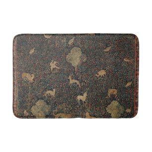 Allegorical Millefleurs Tapestry with Animals Bath Mat