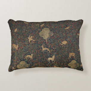 Allegorical Millefleurs Tapestry with Animals Decorative Cushion