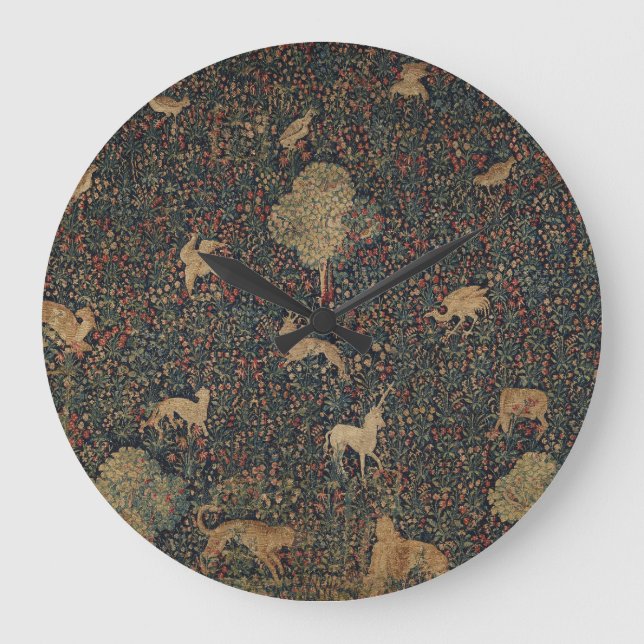 Allegorical Millefleurs Tapestry with Animals Large Clock (Front)