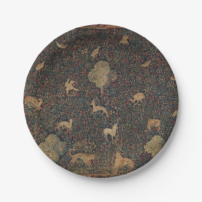 Allegorical Millefleurs Tapestry with Animals Paper Plate (Front)
