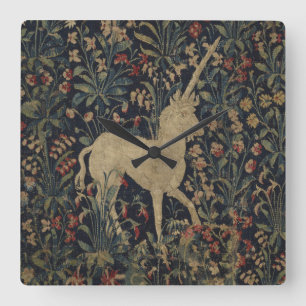 Allegorical "Millefleurs" Tapestry with Animals Square Wall Clock