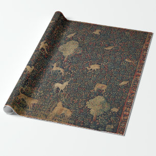 Allegorical Millefleurs Tapestry with Animals Wrapping Paper