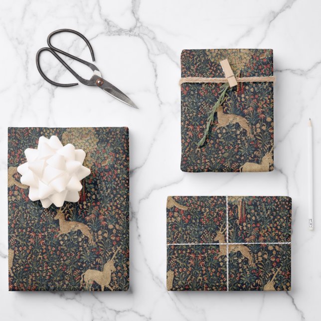 Allegorical Millefleurs Tapestry with Animals Wrapping Paper Sheet (Front)