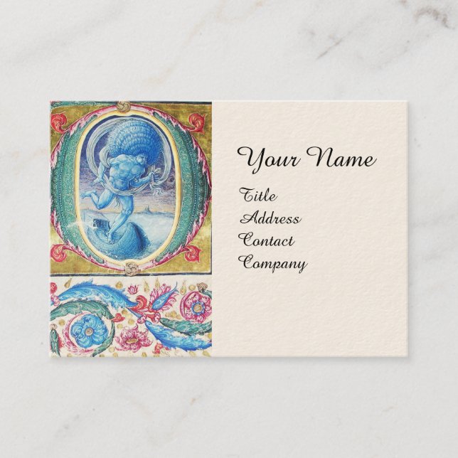 ALLEGORY OF WIND ANTIQUE FLORAL MINIATURE MONOGRAM BUSINESS CARD (Front)