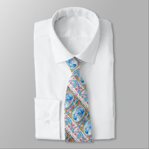 ALLEGORY OF WIND ANTIQUE FLORAL MINIATURE MONOGRAM TIE