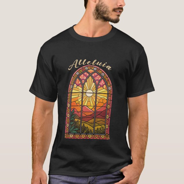 Alleluia Stained Glass Window - Artistic Religious T-Shirt (Front)