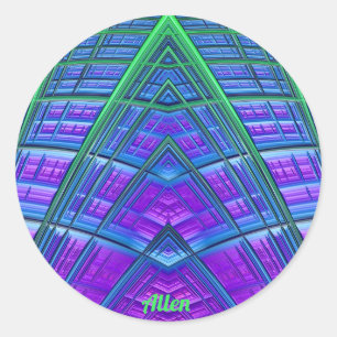 ALLEN ~ Cool! Green Purple Blue Geometric ~   Classic Round Sticker