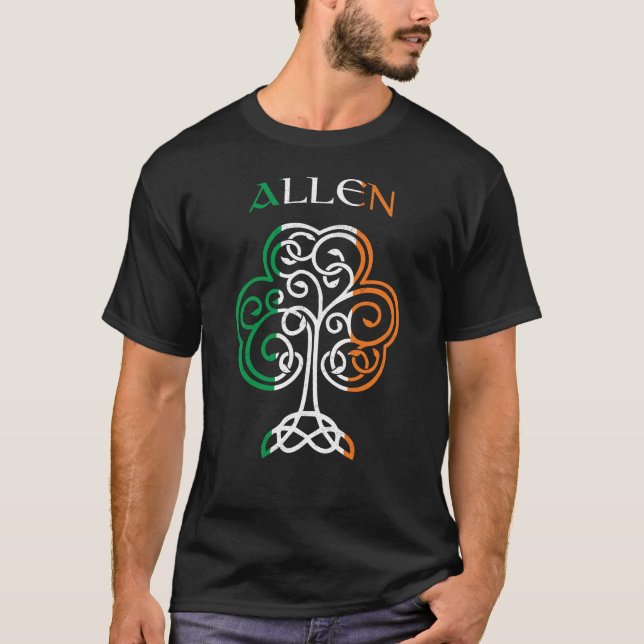 ALLEN Irish Name Shamrock Ireland Flag Family T-Shirt (Front)