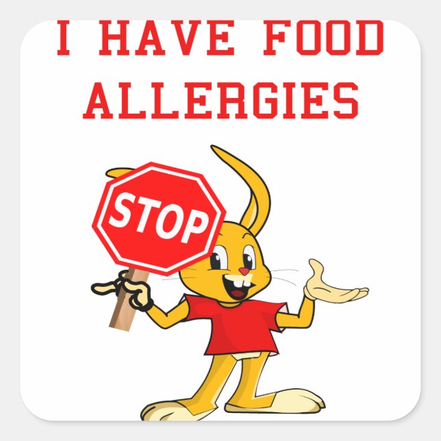 Aller-Bunny STOP-Bunny Food Allergies Sq. Stickers (Front)