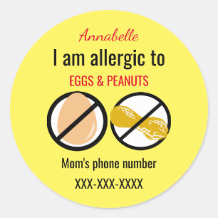 Allergic to Peanuts and Eggs Kids Personalised Classic Round Sticker