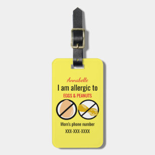 Allergic to Peanuts and Eggs Kids Personalised Luggage Tag