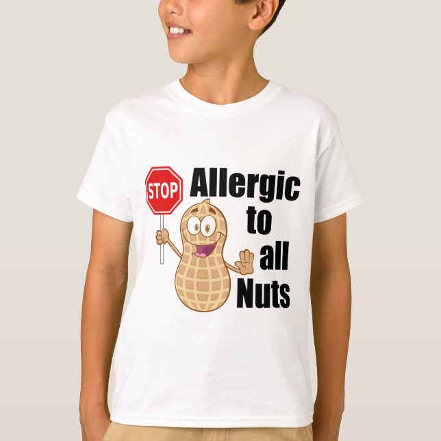Allergic to Peanuts Cute Nut Allergy Kids T-Shirt (Front)