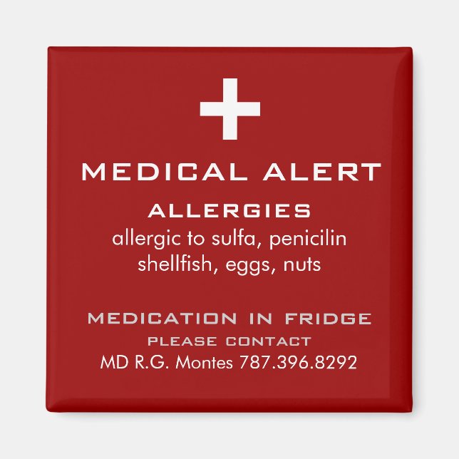 Allergies Medical Alert Magnet (Front)